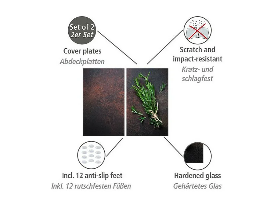 Lot de 2 protection plaque de cuisson à imprimé romarin - Noir/Vert - l 30 x L 52 cm