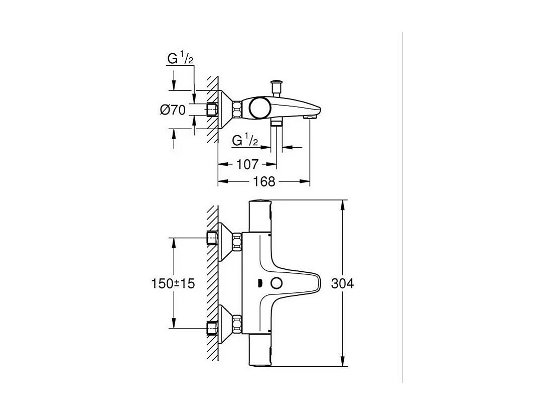 Thermostatarmatur Bad/Dusche GROHE Precision Start Mattschwarz - Aufputz-Wandmontage