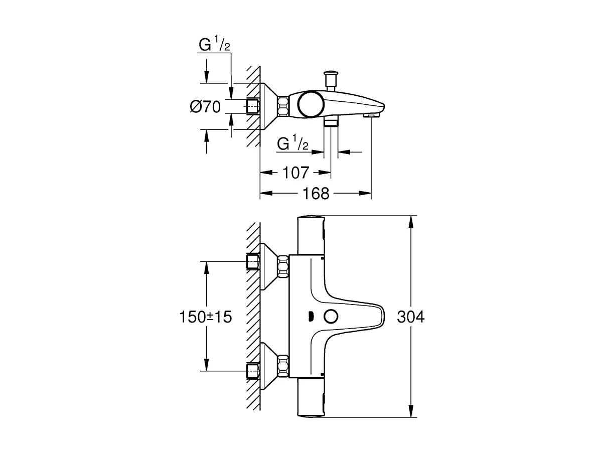 Thermostatarmatur Bad/Dusche GROHE Precision Start Mattschwarz - Aufputz-Wandmontage