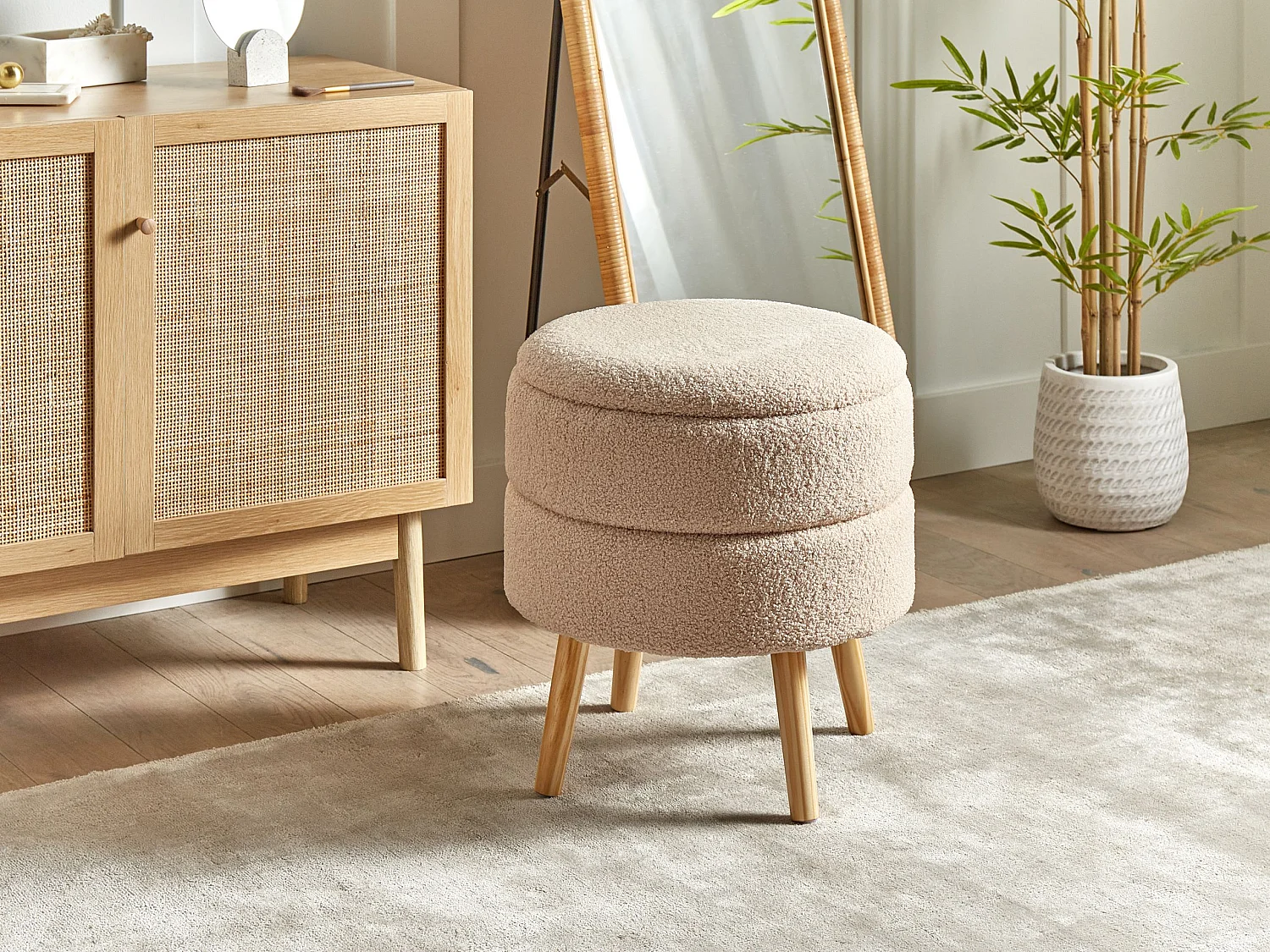 Tabouret de rangement OKATON Bouclé Beige
