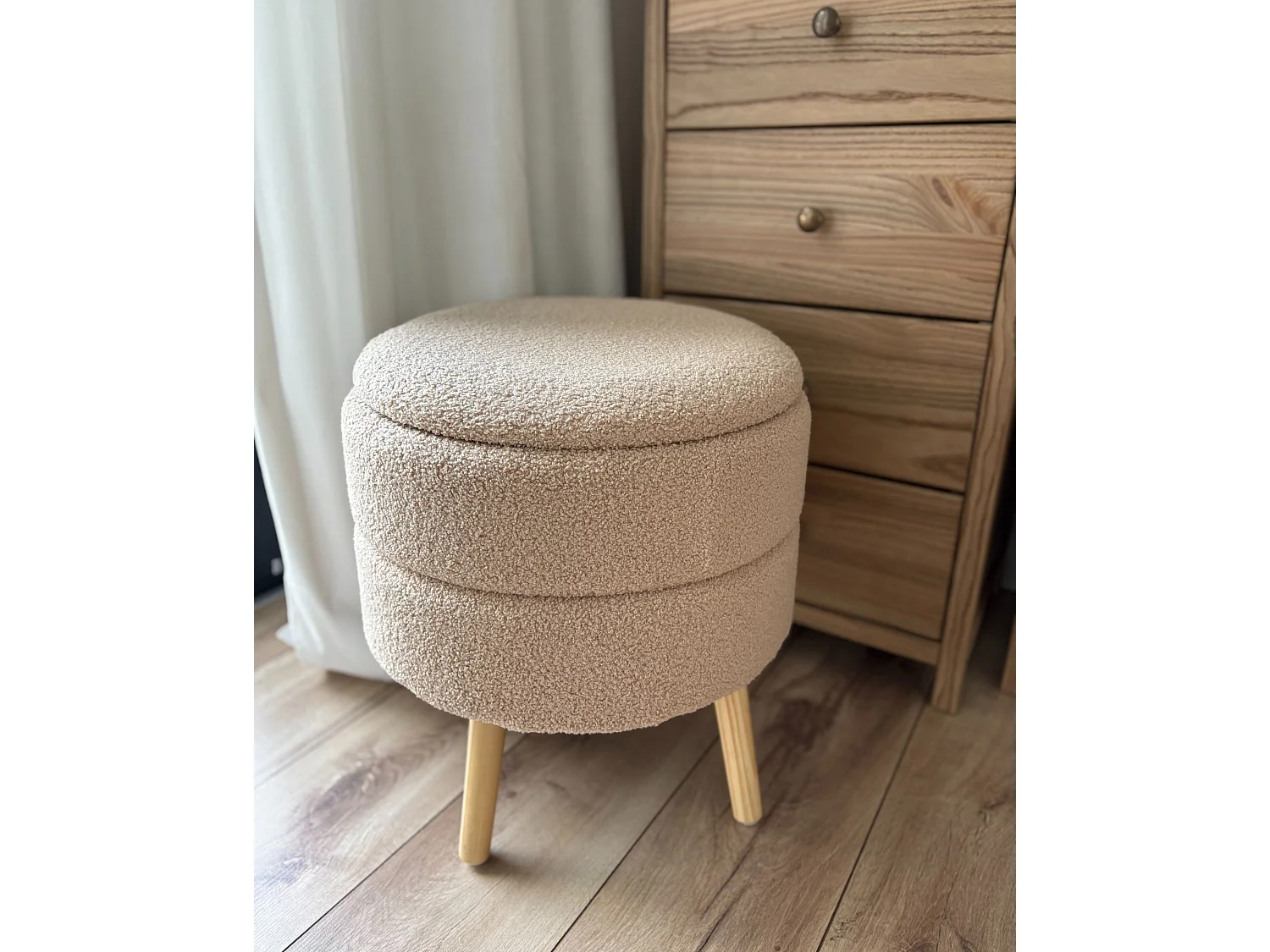 Hocker mit Stauraum OKATON Bouclé Beige