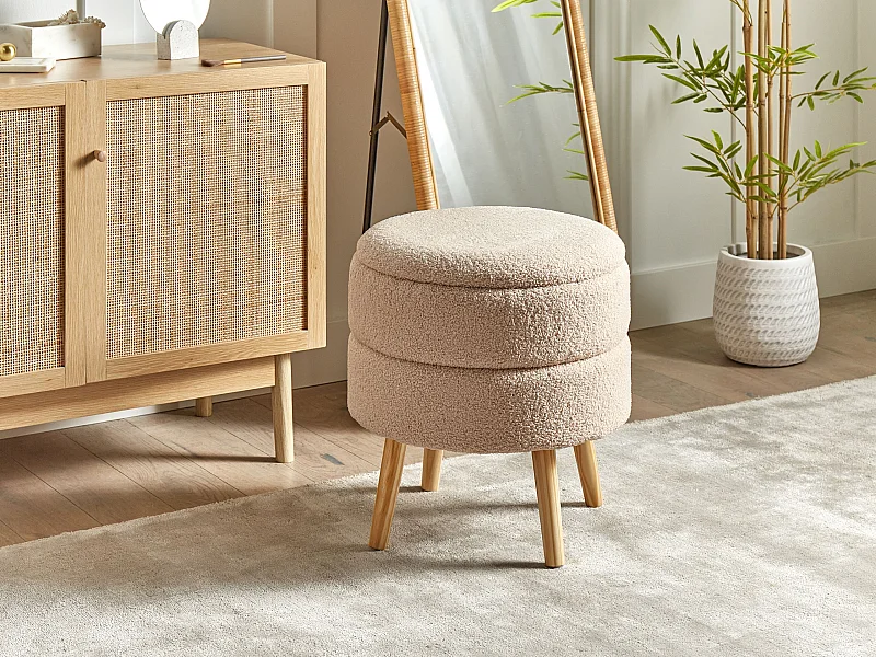 Tabouret de rangement OKATON Bouclé Beige