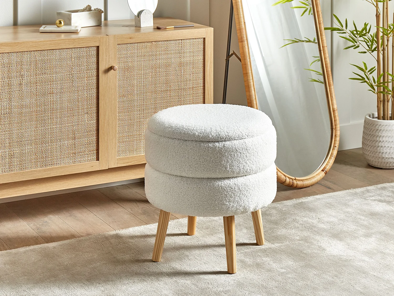 Tabouret de rangement OKATON Bouclé Blanc