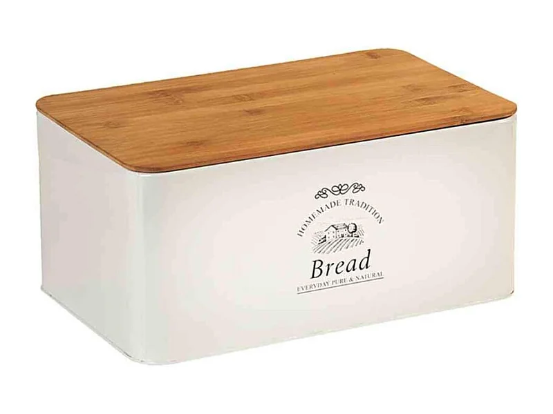 Boîte à pain en métal et bambou - Blanc - L 32,5 x l 15 cm x H 21 cm