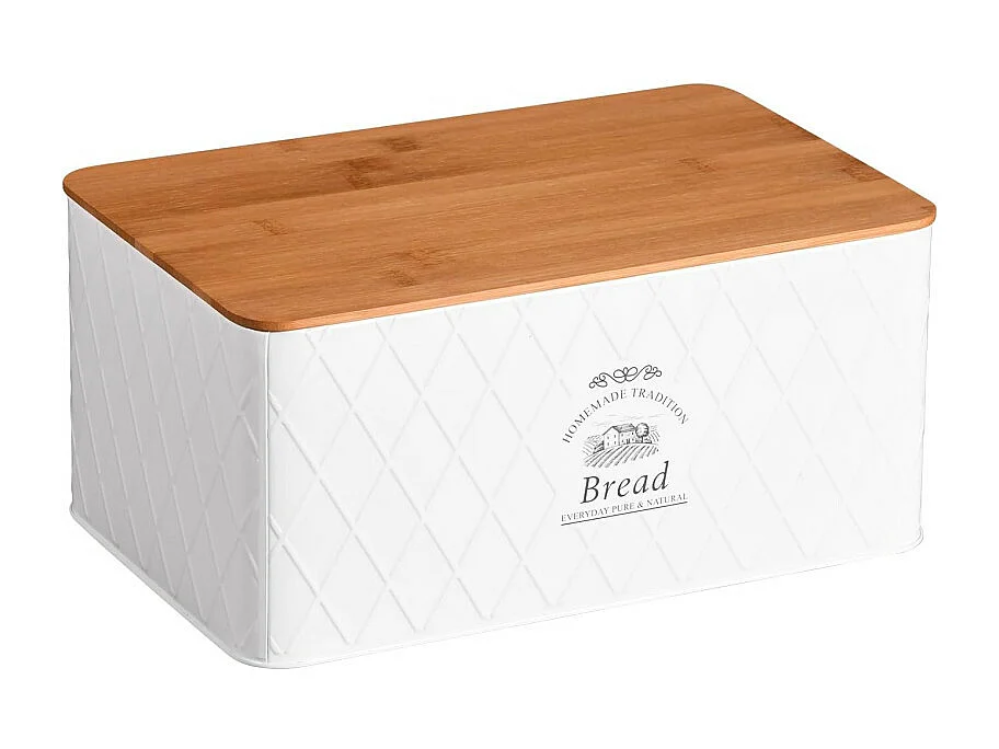 Boîte à pain en fer et bambou - Blanc/Marron - L 28 x l 18 cm