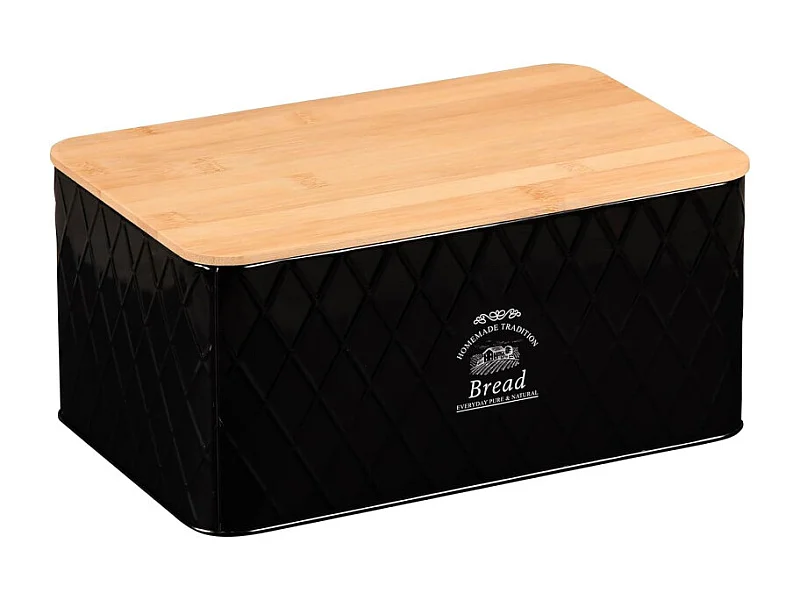 Boîte à pain en fer et bambou - Noir/Marron - L 28 x l 18 cm