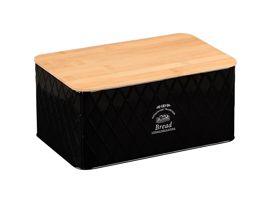 Boîte à pain en fer et bambou - Noir/Marron - L 28 x l 18 cm