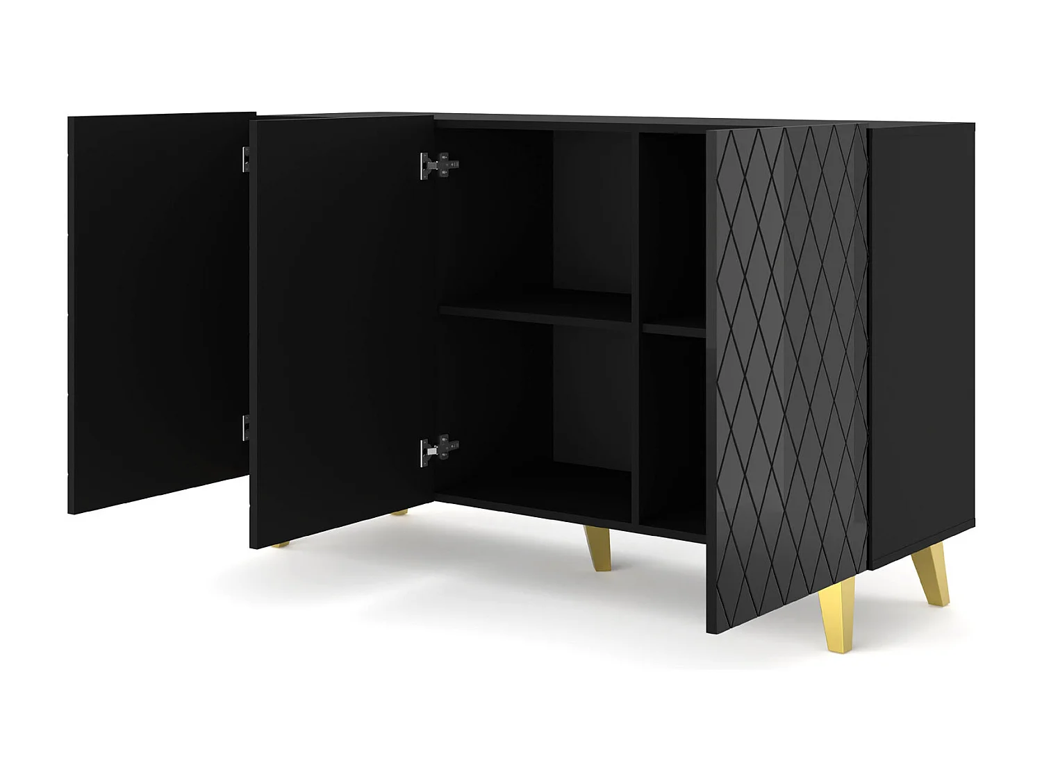 Cómoda DIUNA 145 cm 3D con patas en negro brillante