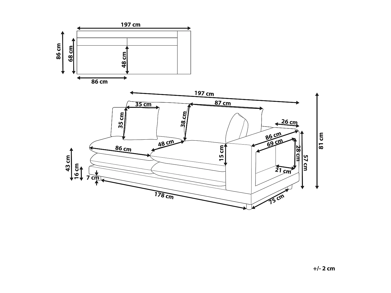 Canapé 2 places HEDEN Tissu Beige avec coussin