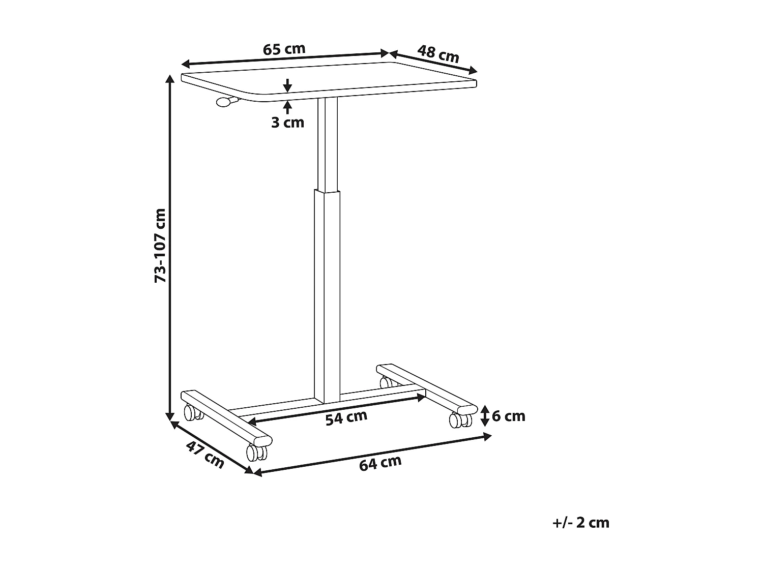 Bureau réglable manuellement en hauteur pour ordinateur portable ACADEMIA Marron foncé 65 cm 48 cm avec roues