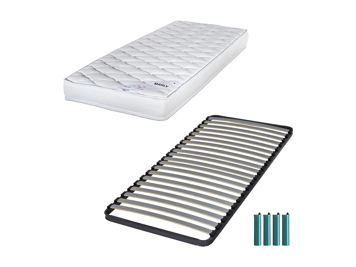 Matelas mousse + Sommier métal C220 90x190 Marly - Hauteur 15 cm - Soutien ferme