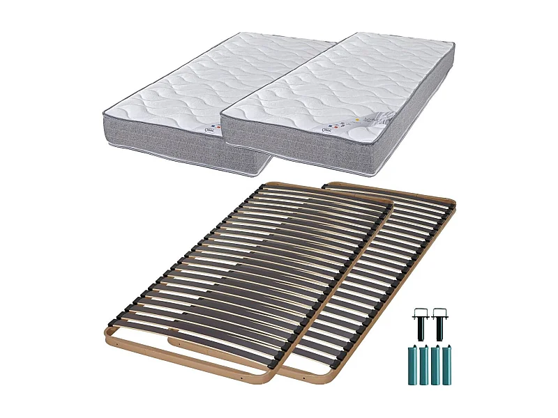 Matelas mousse + Sommier métal C224 2x90x190 Wave - Hauteur 19 cm - Soutien ferme