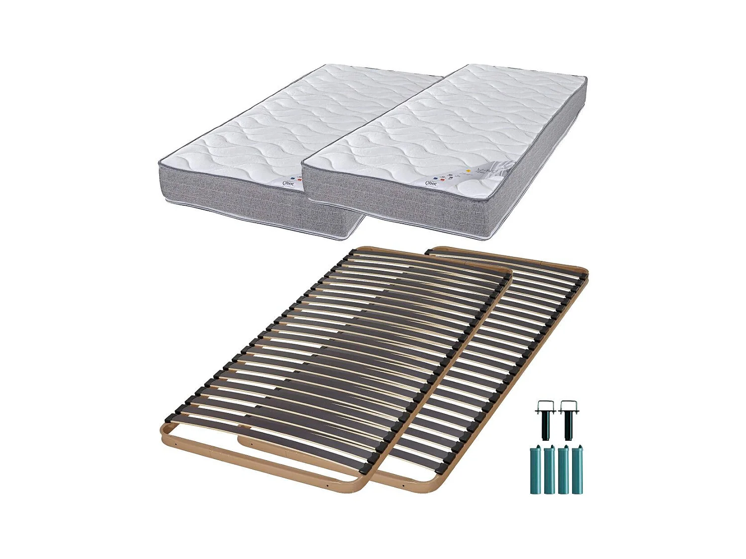 Matelas mousse + Sommier métal C224 2x90x190 Wave - Hauteur 19 cm - Soutien ferme