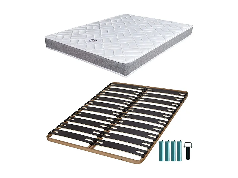 Matelas mousse + Sommier métal C310 160x200 Morgan - Hauteur 17 cm - Soutien ferme