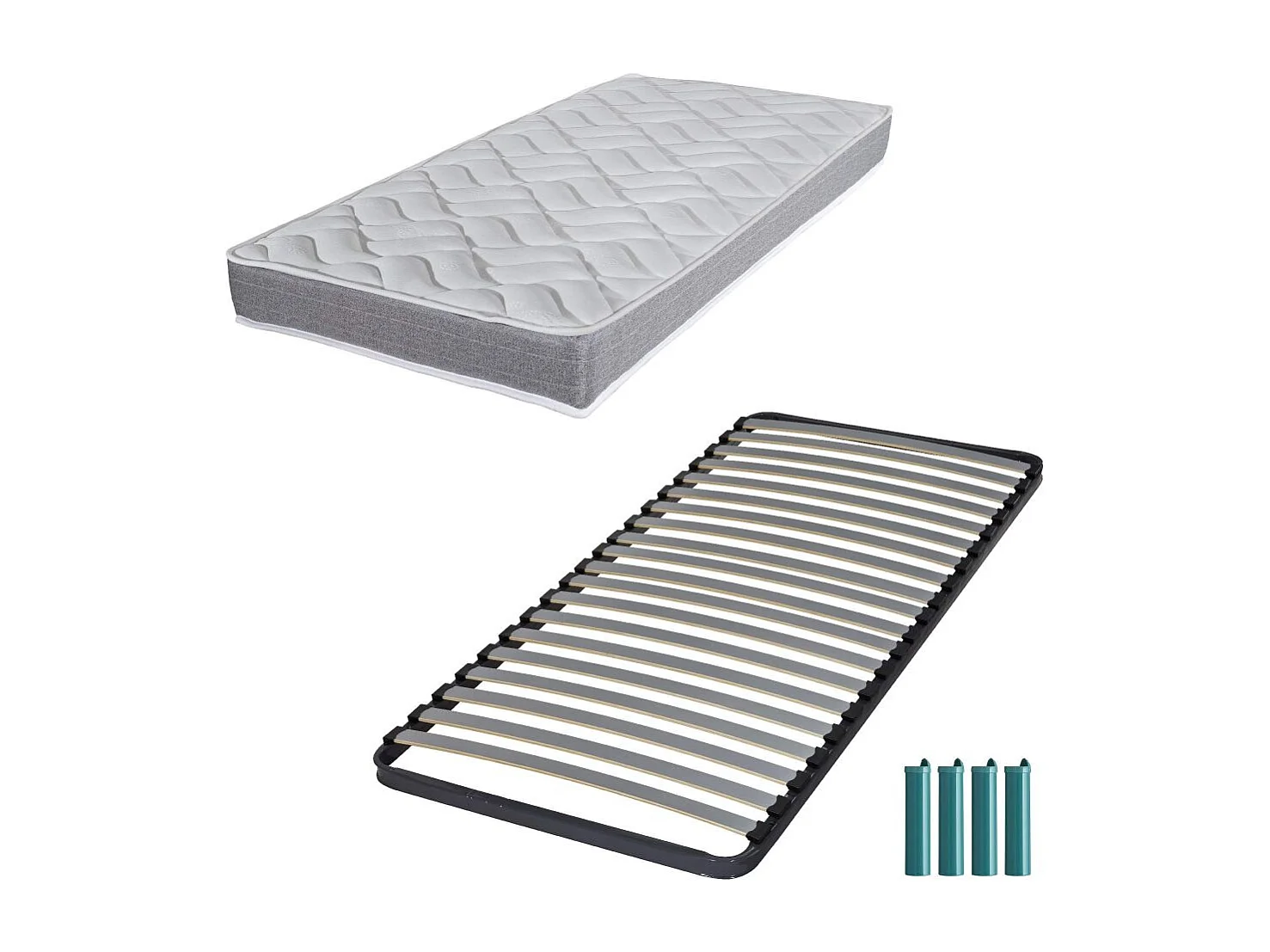 Matelas mousse + Sommier métal C220 90x190 Morgan - Hauteur 17 cm - Soutien ferme