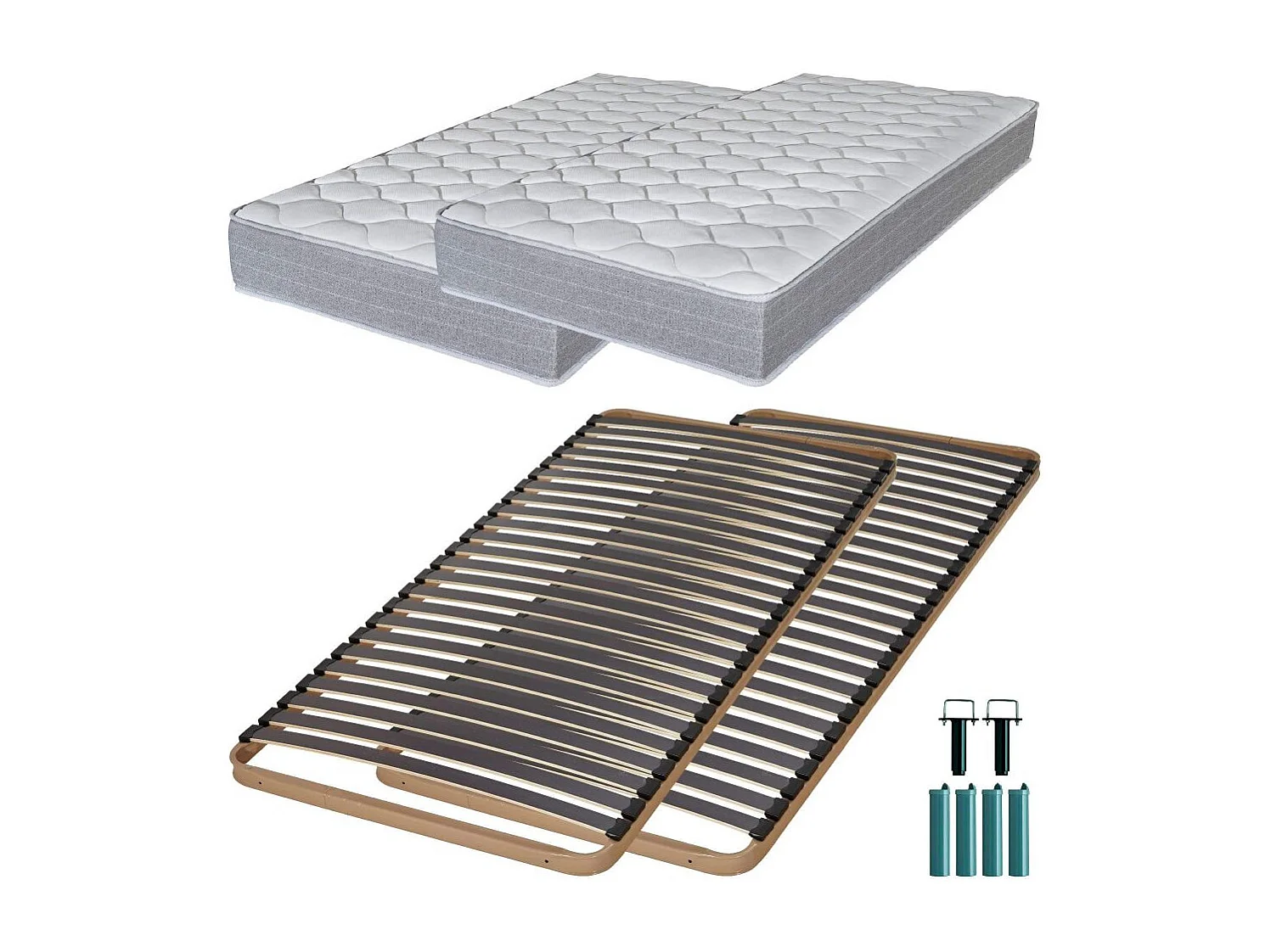 Matelas mousse + Sommier métal C224 2x90x200 Madere - Hauteur 24 cm - Soutien ferme