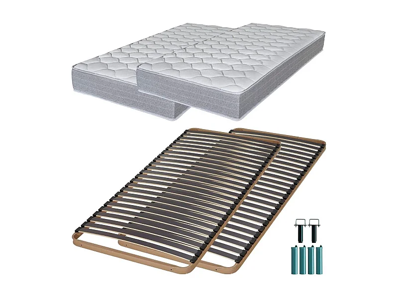 Matelas mousse + Sommier métal C224 2x90x200 Madere - Hauteur 24 cm - Soutien ferme