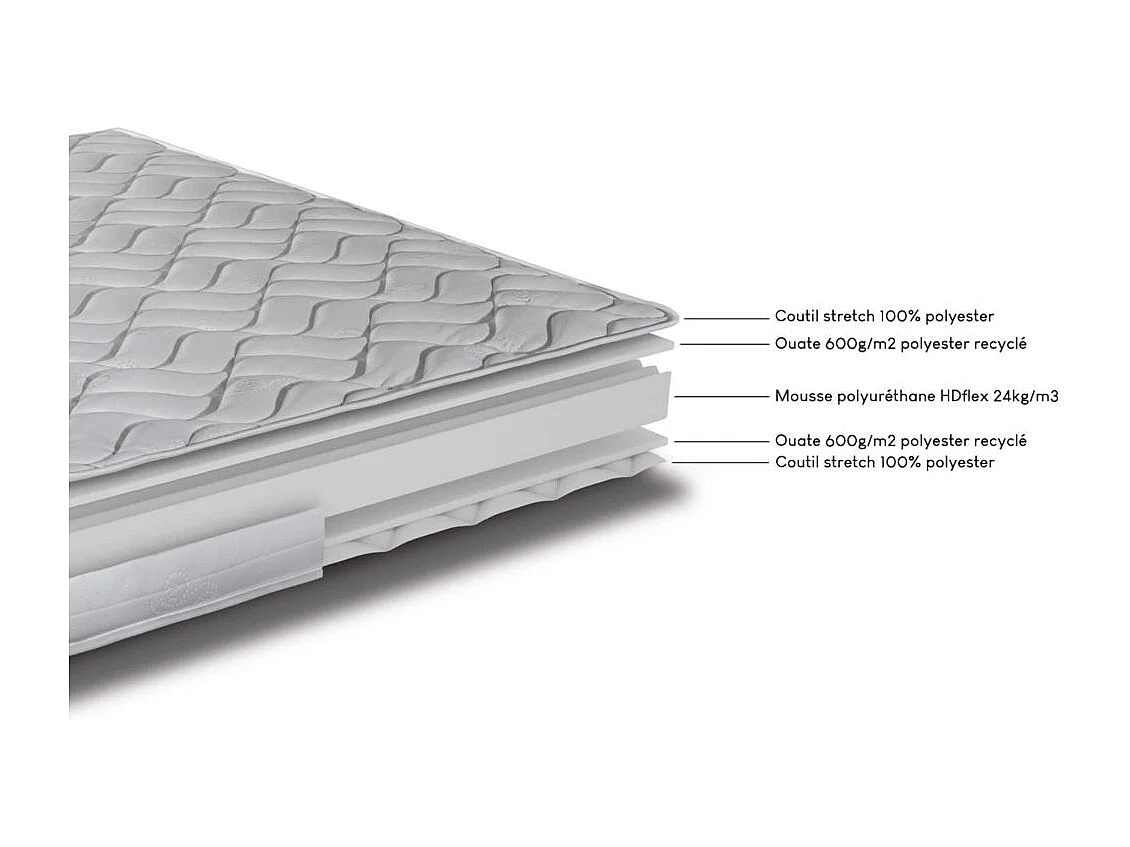 Matelas mousse + Sommier métal C224 80x190 Melissa - Hauteur 13 cm - Soutien ferme