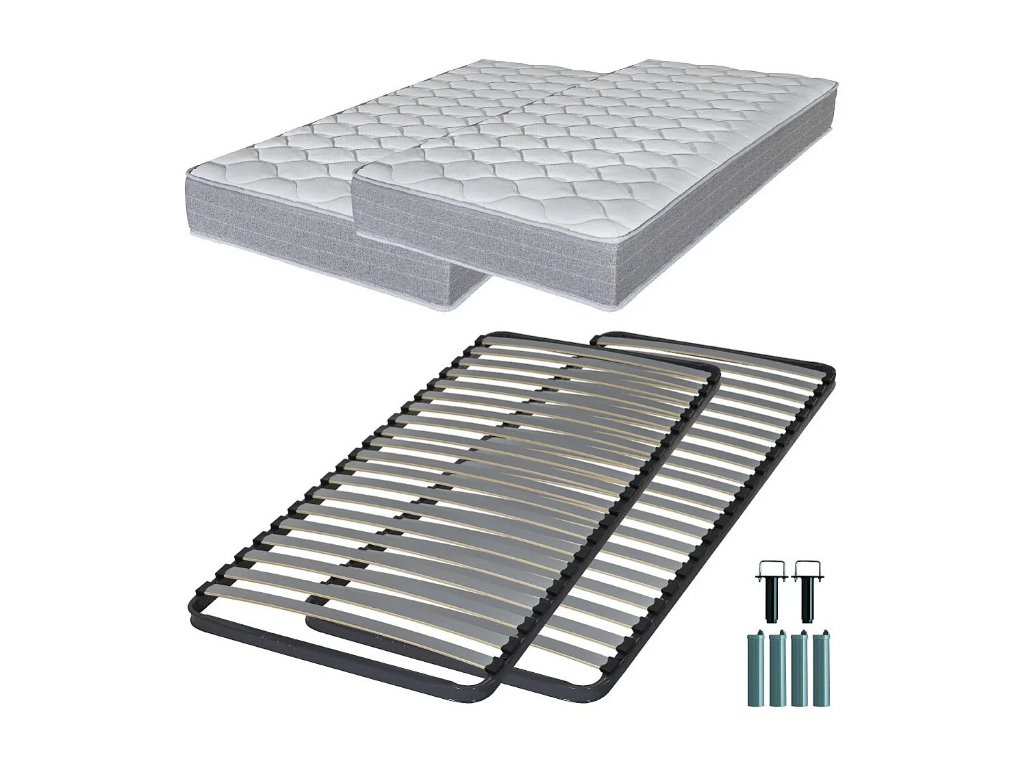 Matelas mousse + Sommier métal C220 2x90x200 Madere - Hauteur 24 cm - Soutien ferme