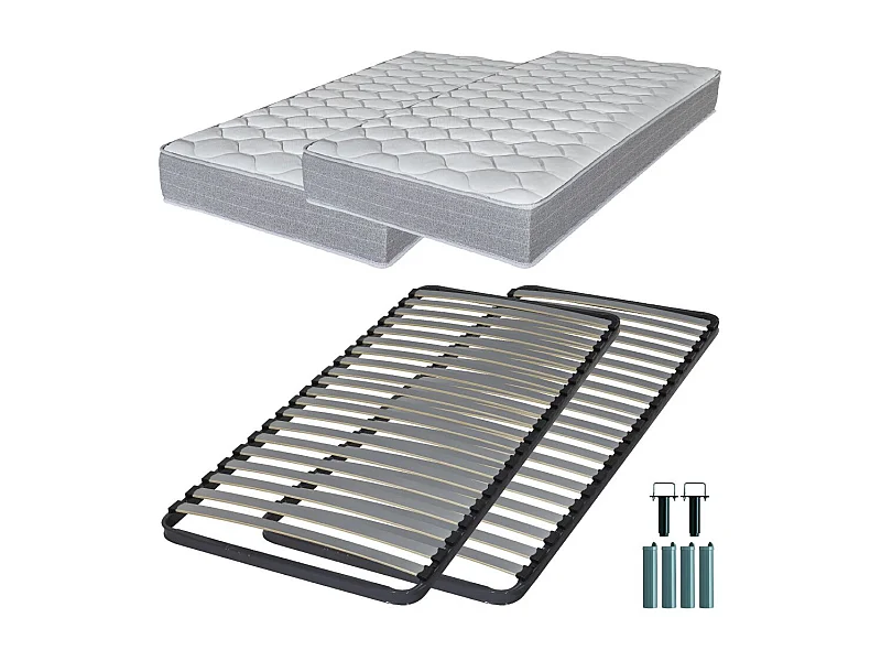 Matelas mousse + Sommier métal C220 2x90x200 Madere - Hauteur 24 cm - Soutien ferme