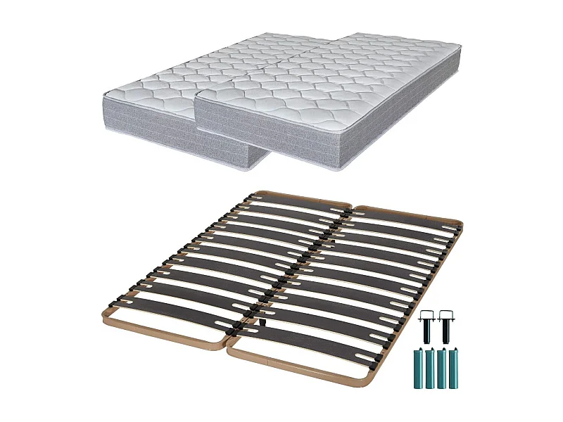 Matelas mousse + Sommier métal C310 2x90x190 Madere - Hauteur 24 cm - Soutien ferme