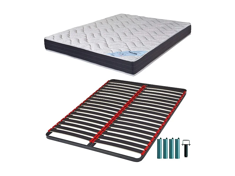 Matelas mousse + Sommier métal C39 140x190 Melior - Hauteur 20 cm - Soutien ferme