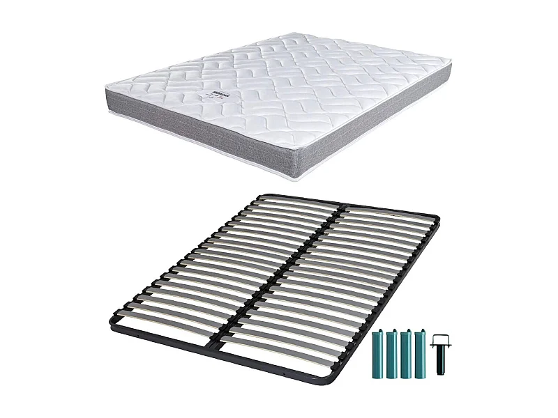 Matelas mousse + Sommier métal C220 160x200 Morgan - Hauteur 17 cm - Soutien ferme