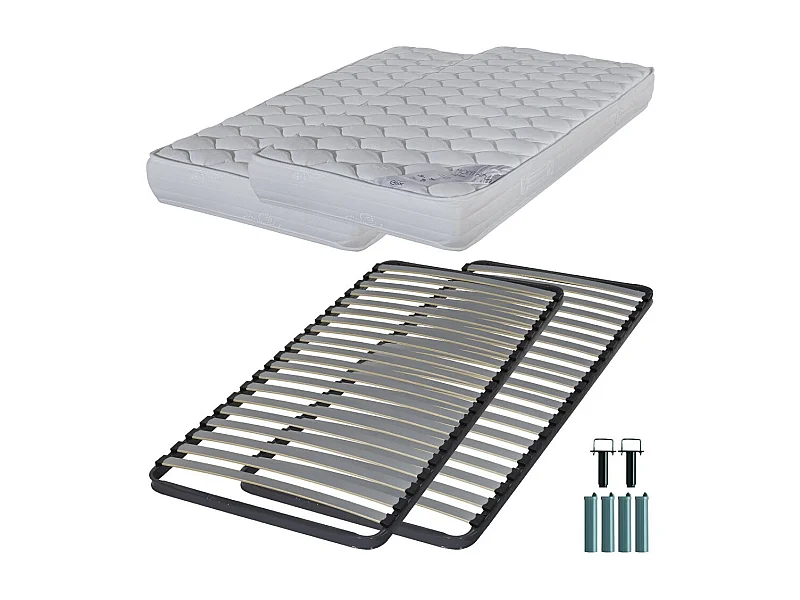 Matelas mousse + Sommier C220 2x90x200 Montana - Hauteur 18 cm - Soutien équilibré