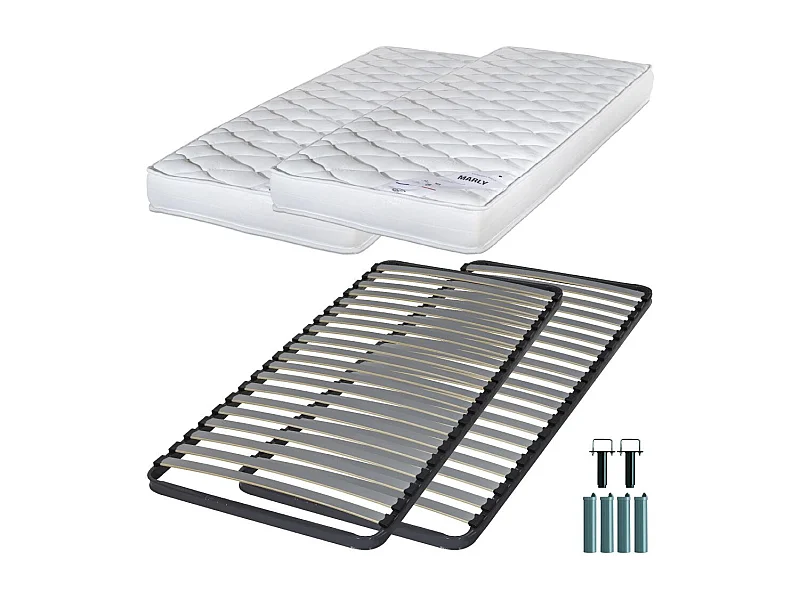 Matelas mousse + Sommier métal C220 2x90x190 Marly - Hauteur 15 cm - Soutien ferme