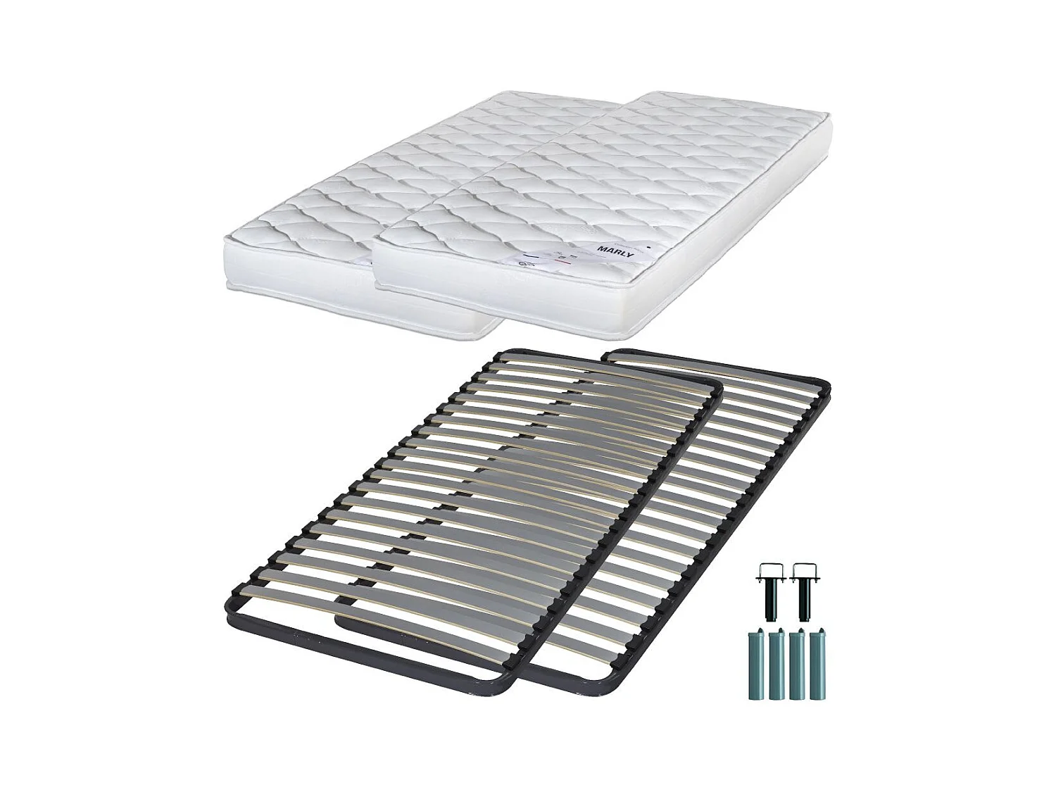 Matelas mousse + Sommier métal C220 2x90x190 Marly - Hauteur 15 cm - Soutien ferme