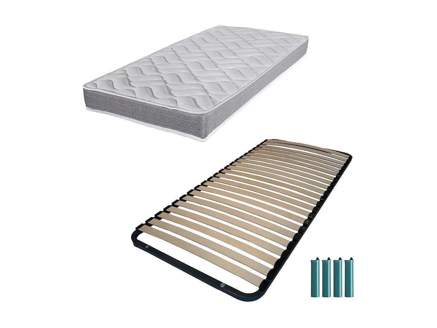 Matelas mousse + Sommier métal démonté 140x190 Morgan - Hauteur 17 cm - Soutien ferme