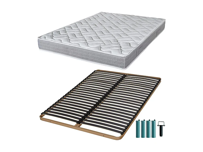 Matelas mousse + Sommier métal C224 160x200 Maryland - Hauteur 20 cm - Soutien ferme