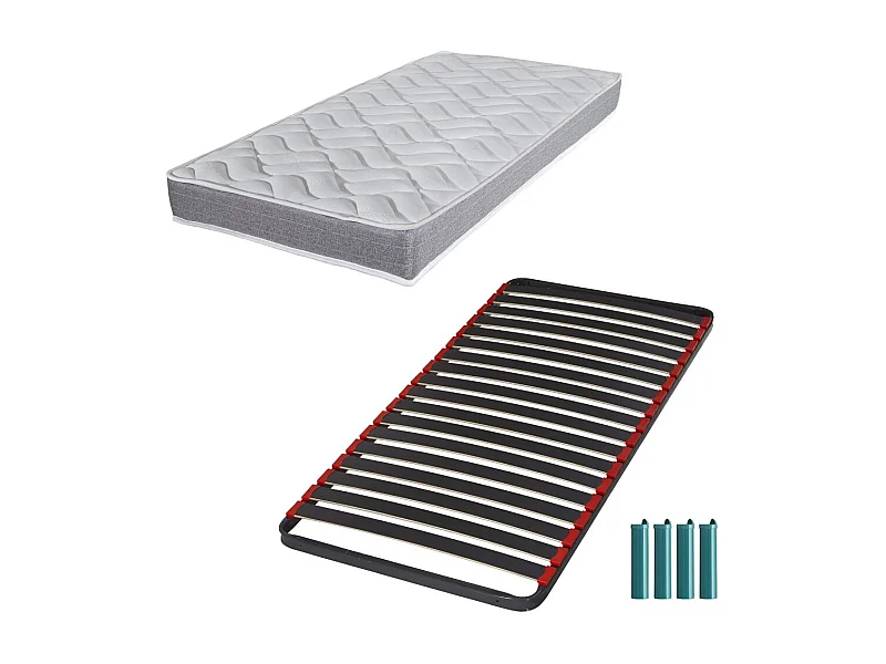 Matelas mousse + Sommier métal C39 90x190 Morgan - Hauteur 17 cm - Soutien ferme