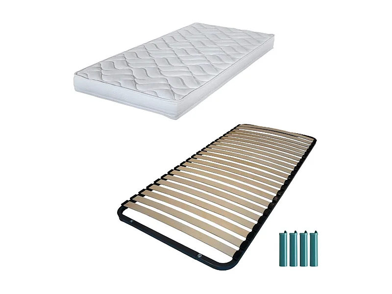 Matelas mousse + Sommier métal démonté 90x190 Melissa - Hauteur 13 cm - Soutien ferme