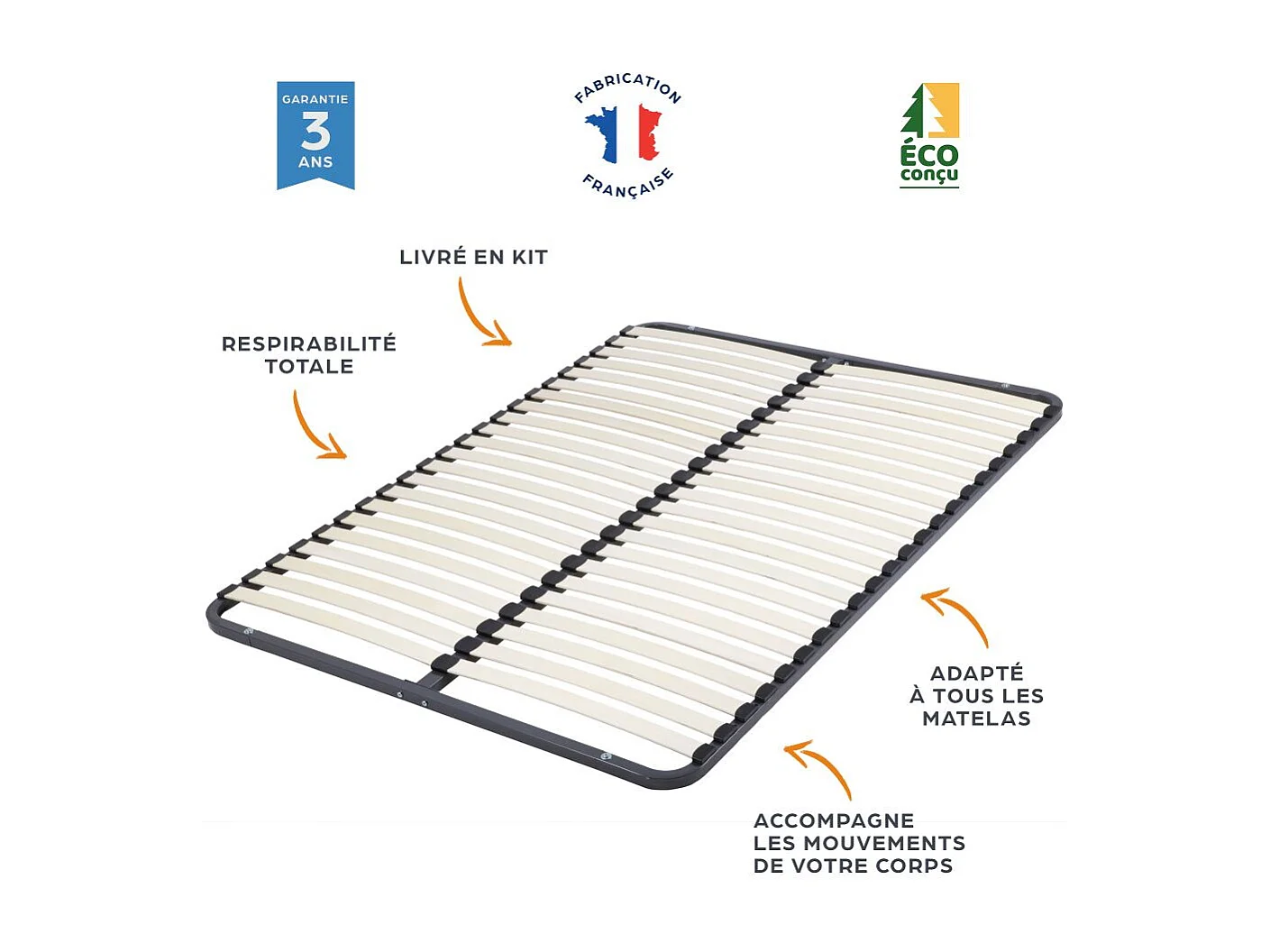 Matelas mousse + Sommier métal démonté 90x190 Melissa - Hauteur 13 cm - Soutien ferme