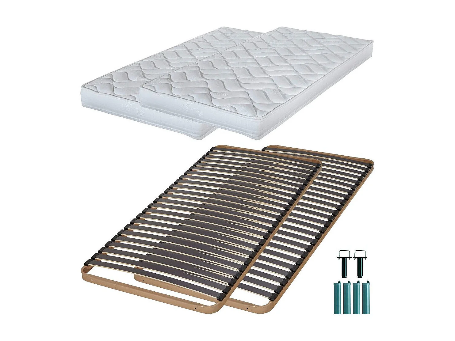 Matelas mousse + Sommier métal C224 2x90x190 Melissa - Hauteur 13 cm - Soutien ferme