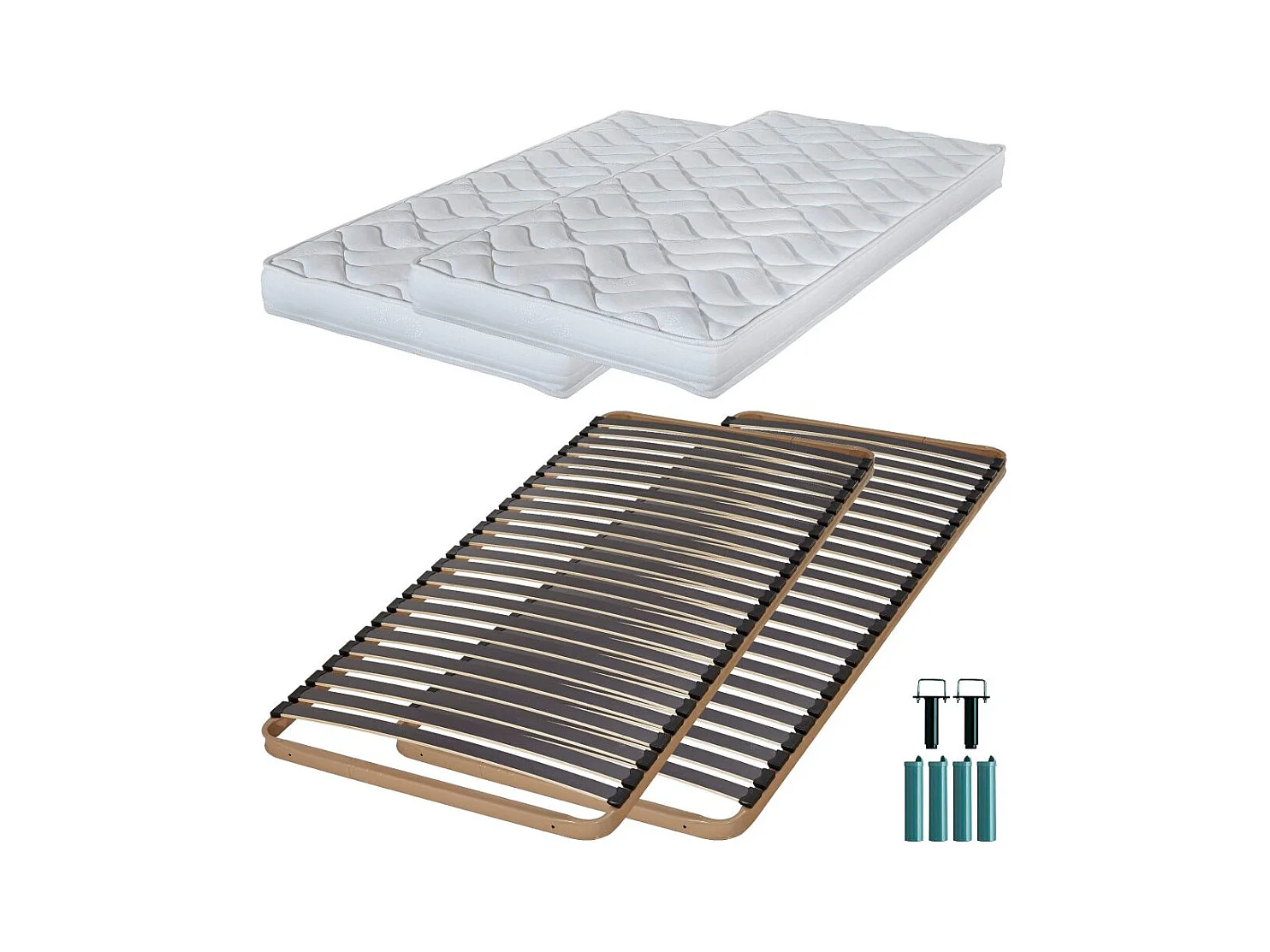 Matelas mousse + Sommier métal C224 2x90x190 Melissa - Hauteur 13 cm - Soutien ferme