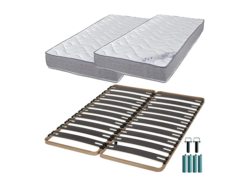 Matelas mousse + Sommier métal C310 2x90x190 Wave - Hauteur 19 cm - Soutien ferme