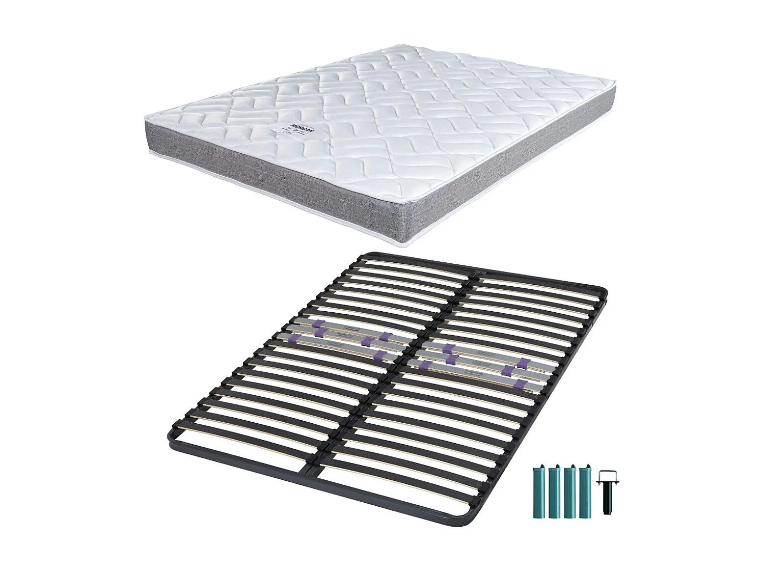 Matelas mousse + Sommier métal C223 140x190 Morgan - Hauteur 17 cm - Soutien ferme