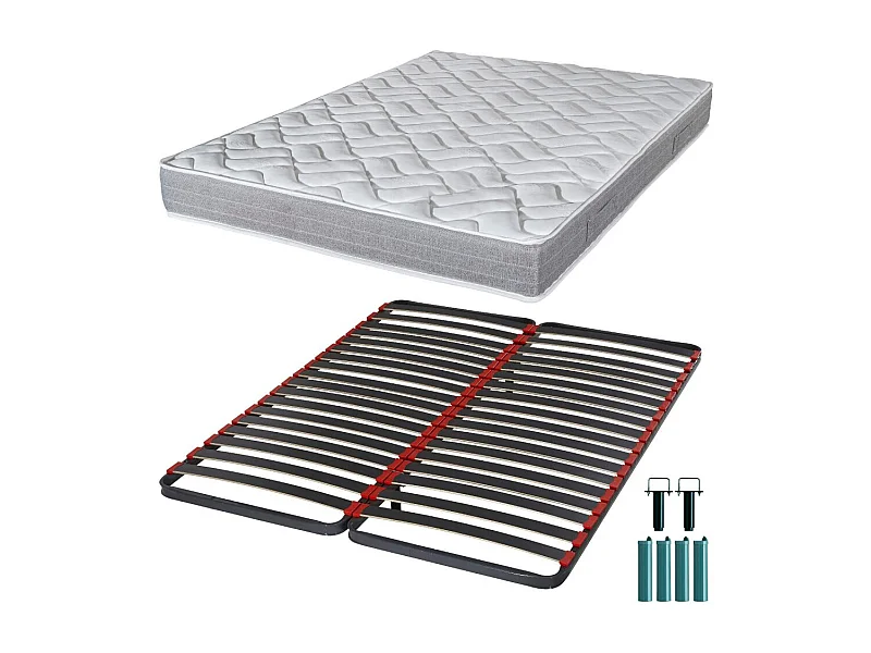 Matelas mousse + Sommier métal C39 160x200 Maryland - Hauteur 20 cm - Soutien ferme