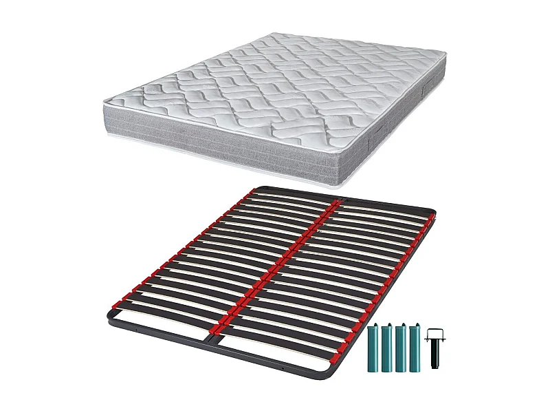 Matelas mousse + Sommier métal C39 140x190 Maryland - Hauteur 20 cm - Soutien ferme