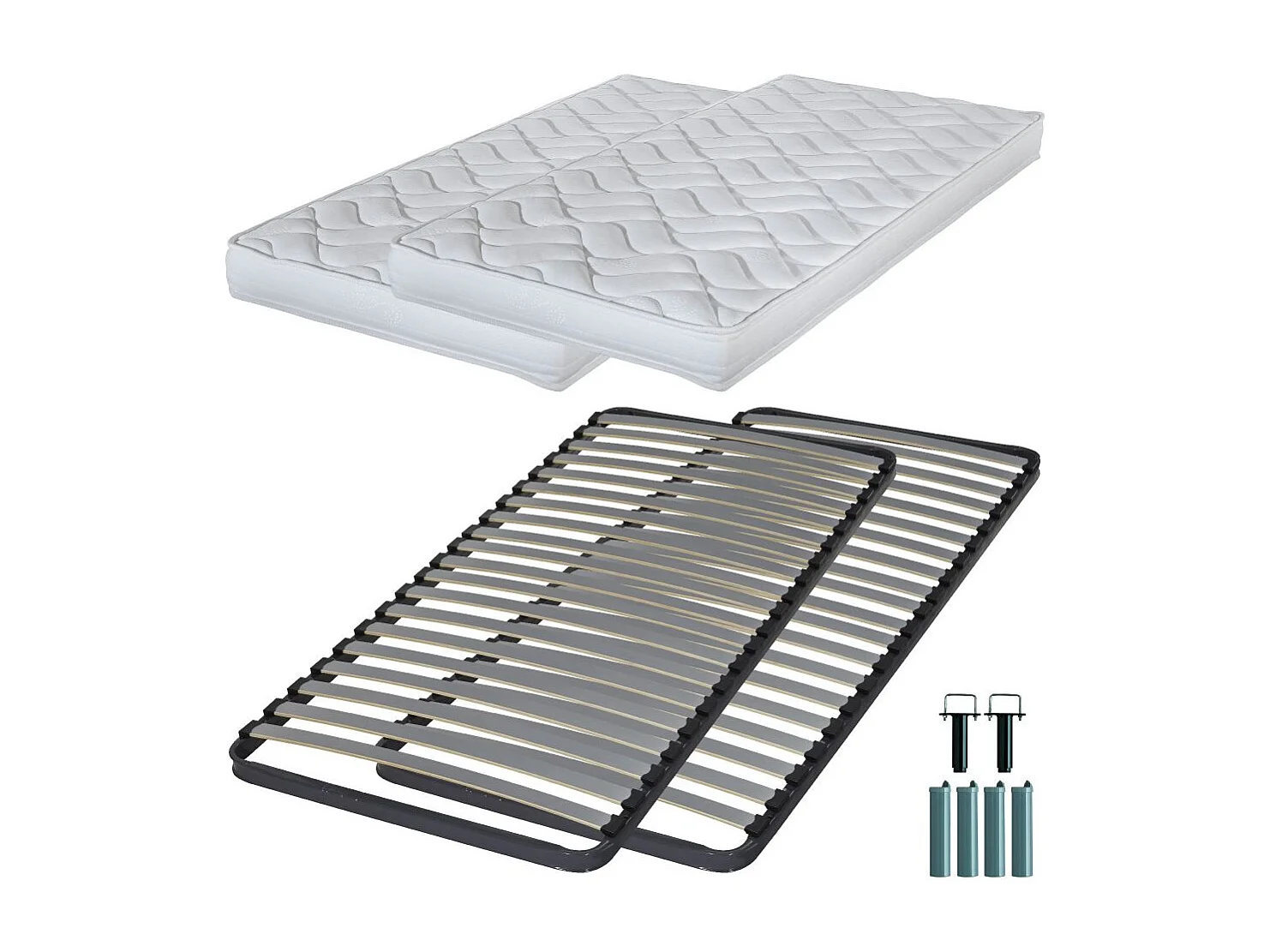 Matelas mousse + Sommier métal C220 2x80x190 Melissa - Hauteur 13 cm - Soutien ferme
