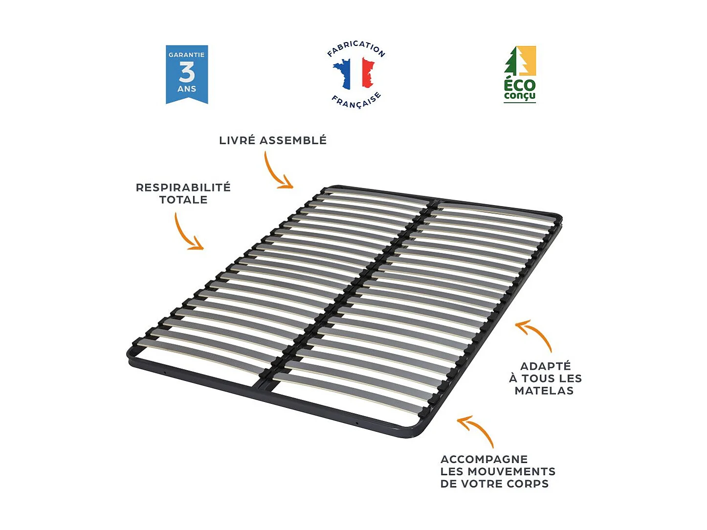 Matelas mousse + Sommier métal C220 2x80x190 Melissa - Hauteur 13 cm - Soutien ferme