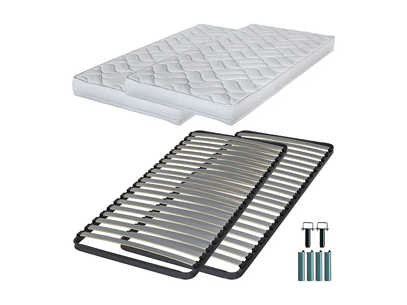 Matelas mousse + Sommier métal C220 2x80x190 Melissa - Hauteur 13 cm - Soutien ferme