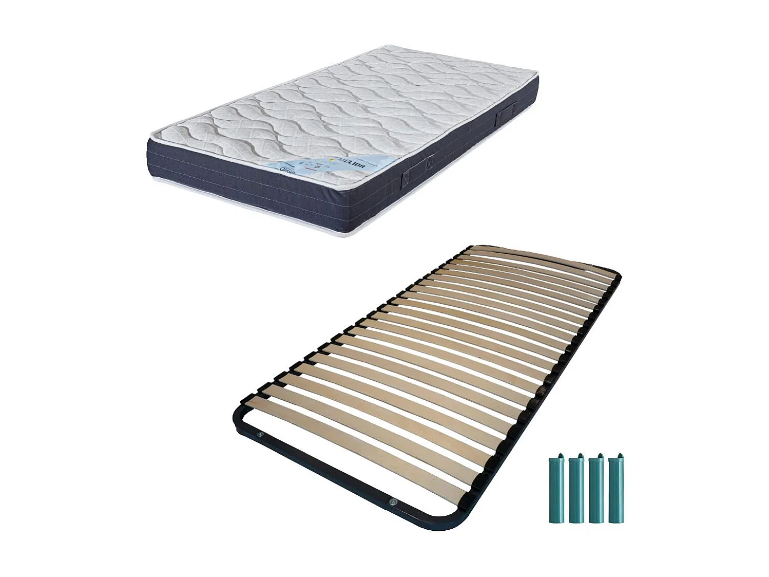 Matelas mousse + Sommier métal démonté 90x190 Melior - Hauteur 20 cm - Soutien ferme