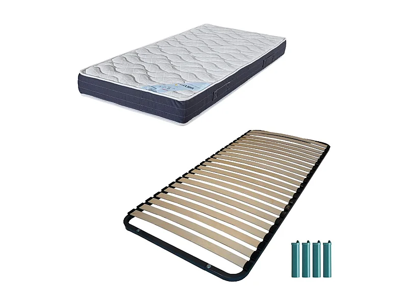 Matelas mousse + Sommier métal démonté 90x190 Melior - Hauteur 20 cm - Soutien ferme