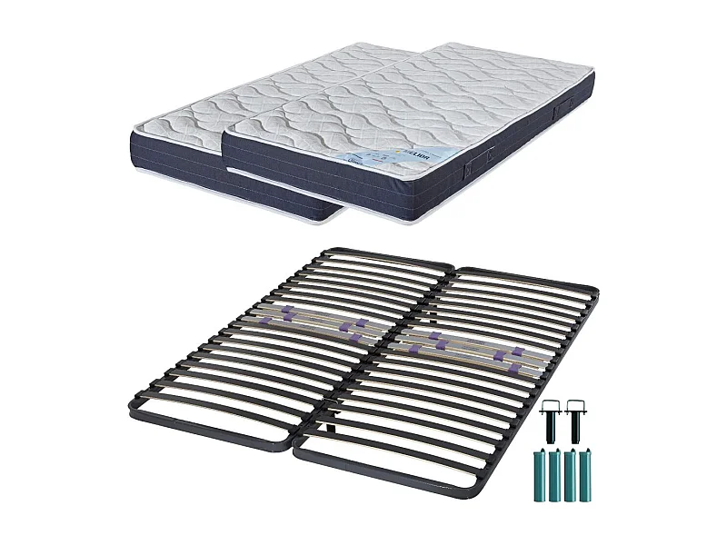Matelas mousse + Sommier métal C223 160x200 Melior - Hauteur 20 cm - Soutien ferme