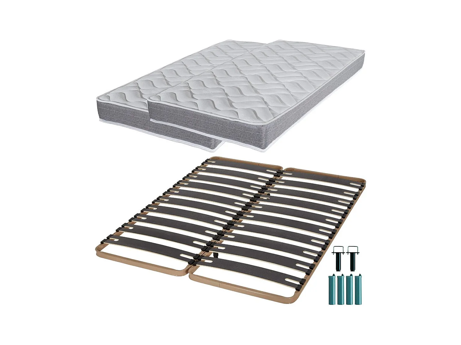 Matelas mousse + Sommier métal C310 2x90x190 Morgan - Hauteur 17 cm - Soutien ferme