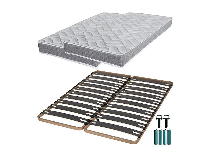 Matelas mousse + Sommier métal C310 2x90x190 Morgan - Hauteur 17 cm - Soutien ferme