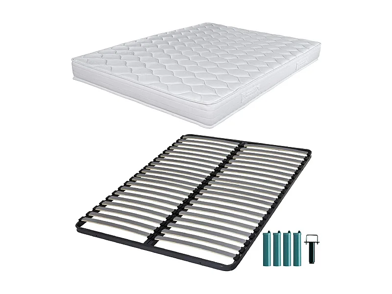 Matelas mousse + Sommier C220 140x190 Montana - Hauteur 18 cm - Soutien équilibré